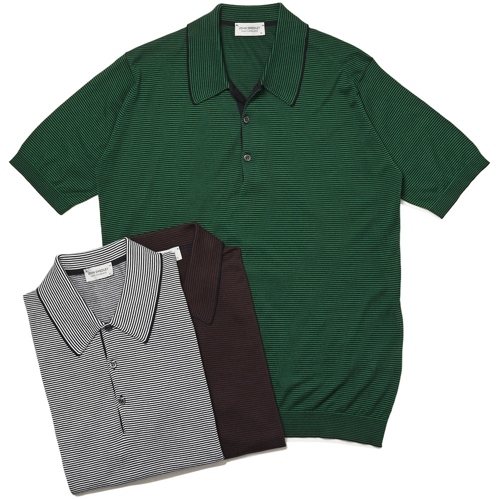 JOHN SMEDLEY(ジョンスメドレー)<br>KYSON シーアイランドコットン 30ゲージ ボーダー ニット ポロシャツ EASY FIT 32131007030