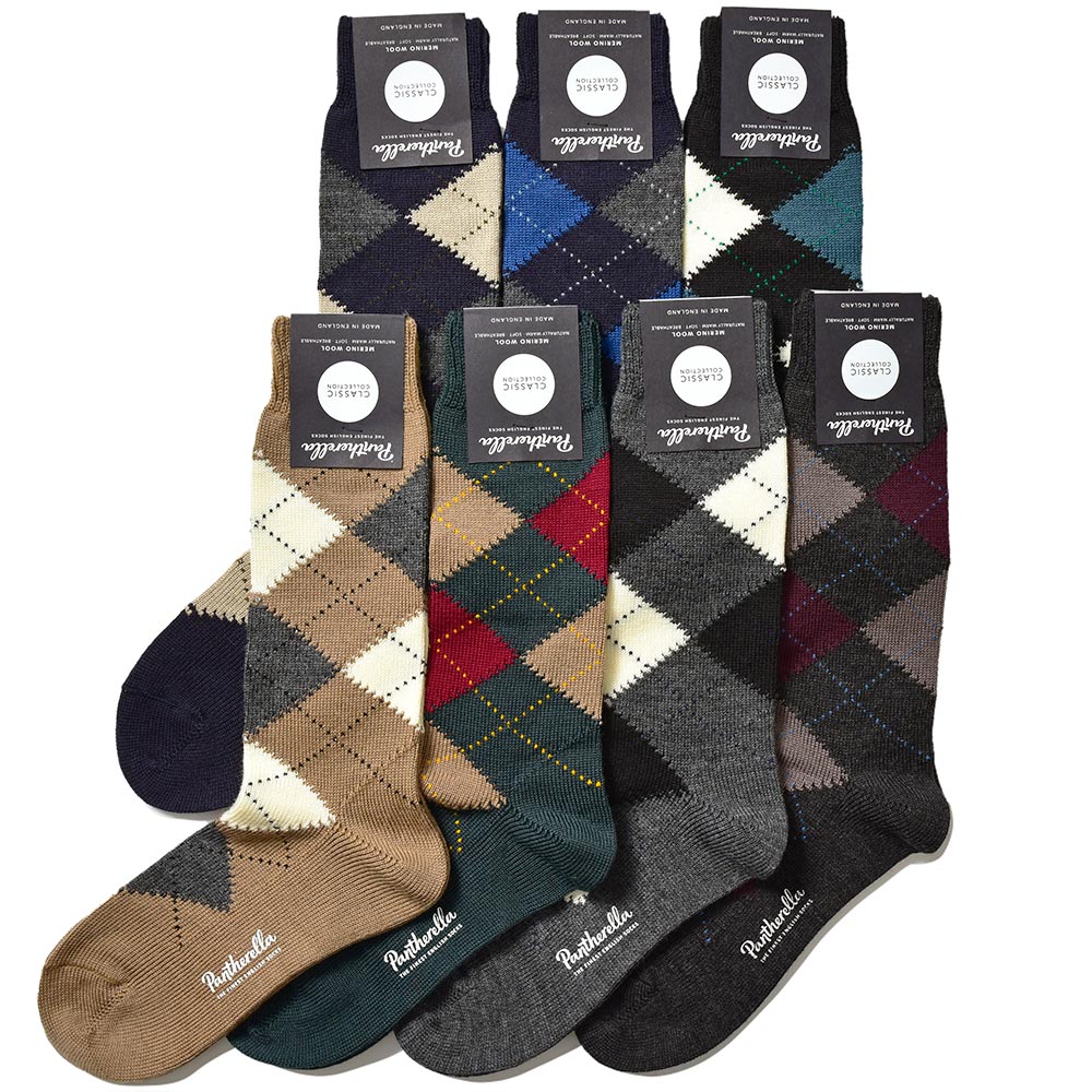 Pantherella(パンセレラ)<br>RACTON メリノウール ナイロン アーガイル ソックス 38032010040