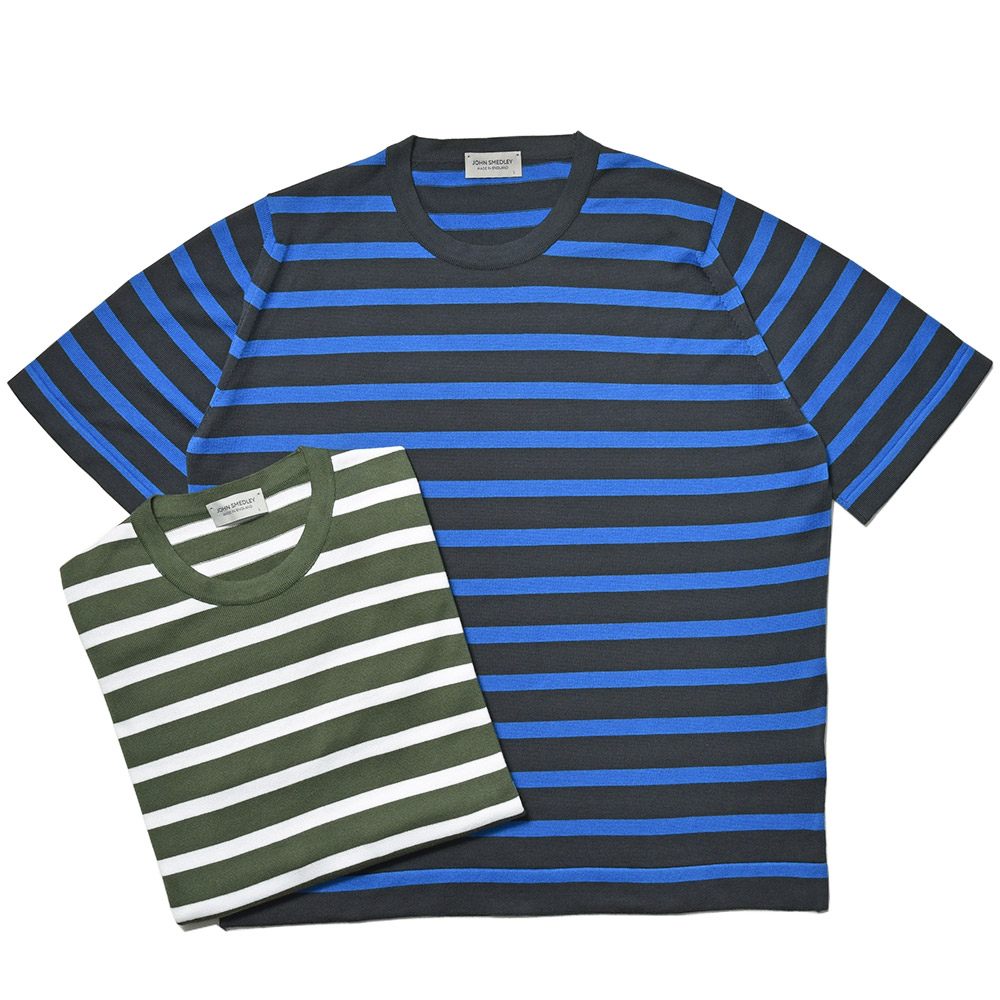 JOHN SMEDLEY(ジョンスメドレー)<br>ALLAN シーアイランドコットン 24ゲージ ボーダー クルーネック ニット EASY FIT 36041003030