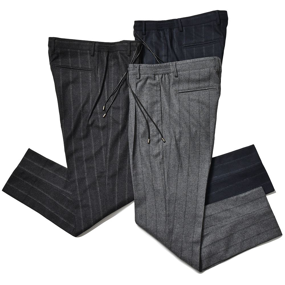 giab's ARCHIVIO(ジャブスアルキヴィオ)<br>ring別注MASACCIO マサッチョ ウォッシャブルウール ライトフランネル ストレッチ ストライプ 1プリーツ パンツ A7072R 33042009117