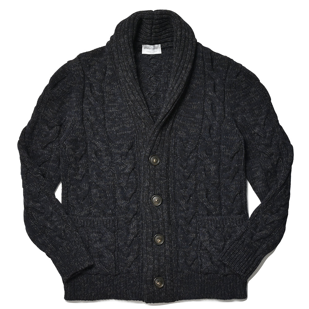 Settefili Cashmere(セッテフィーリ カシミア)<br>ウール カシミヤ ケーブル ショールカラー ニットカーディガン 36042002142