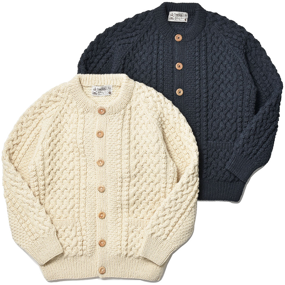 INVERALLAN(インバーアラン)<br>4A GOLFER CARDIGAN アランニット ノーカラー カーディガン 36042002089