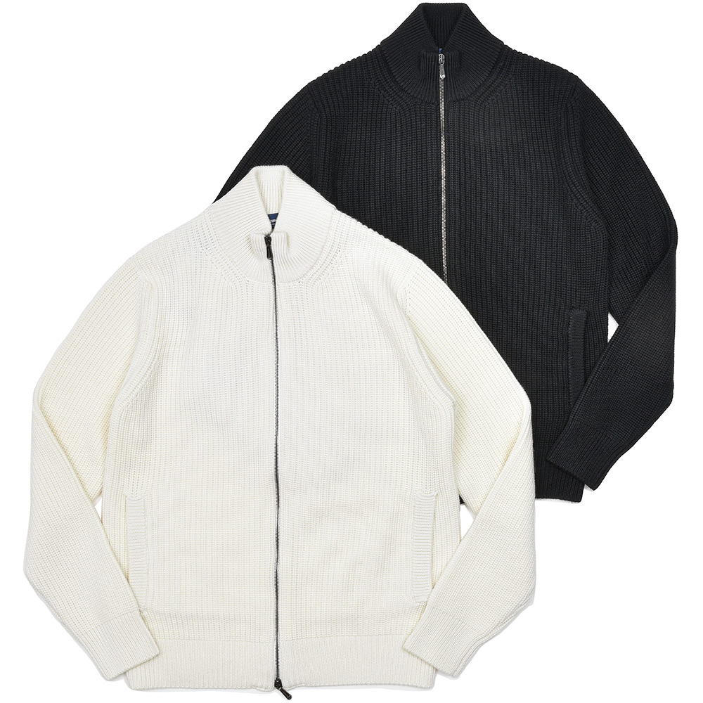 Drumohr(ドルモア)<br>エクストラファインメリノウール 5ゲージ リブ編み ジップアップ ドライバーズニット 36042012027
