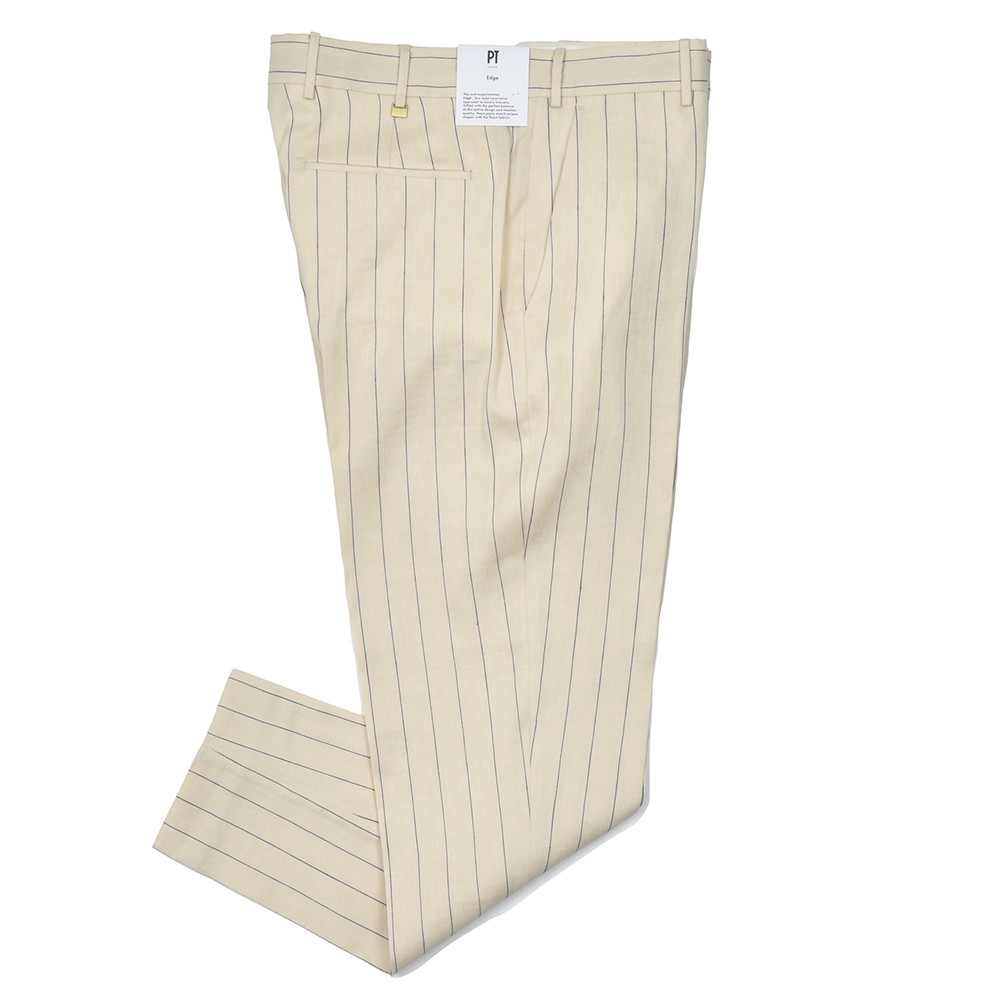 PT TORINO(ピーティー トリノ)<br>Edge リネン コットン ストライプ ノープリーツ パンツ REBEL FIT/ LB09 33051006081