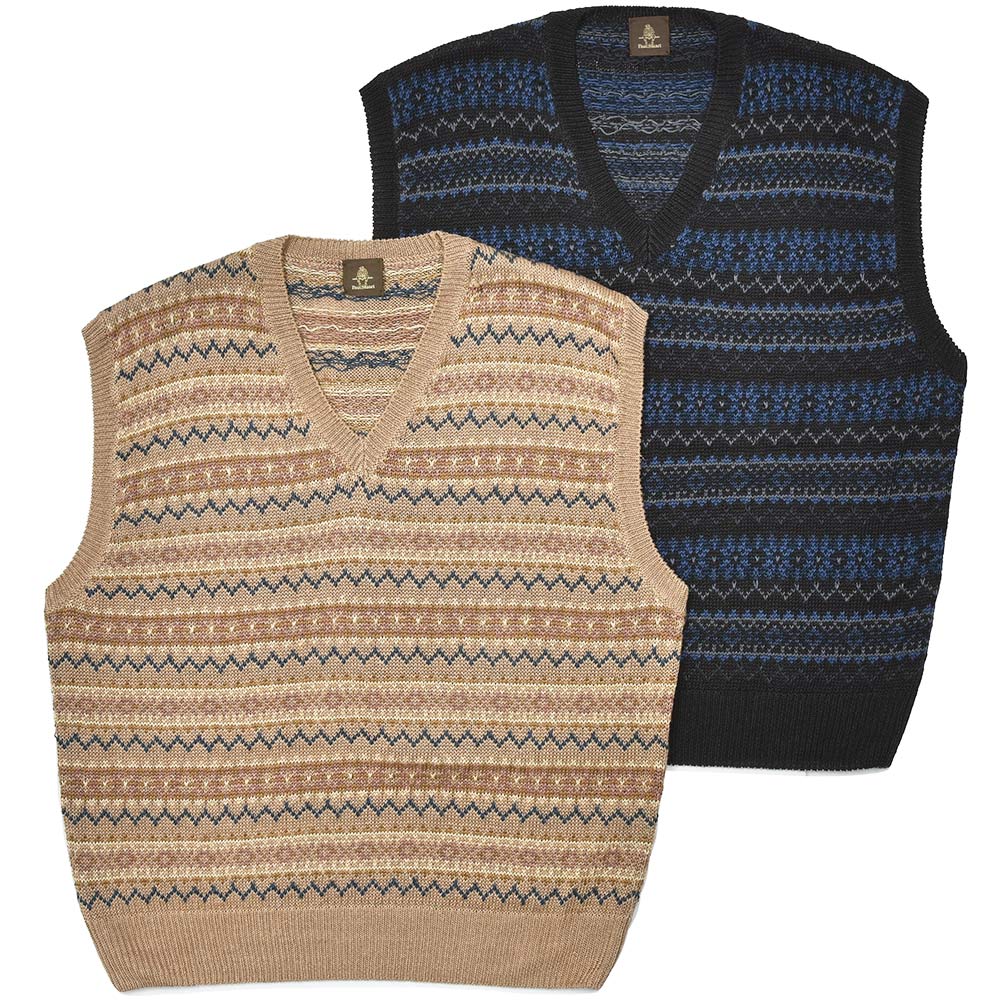 Paul Stuart(ポールスチュアート)<br>リネン フェアアイル Vネック ニットベスト 36051001175