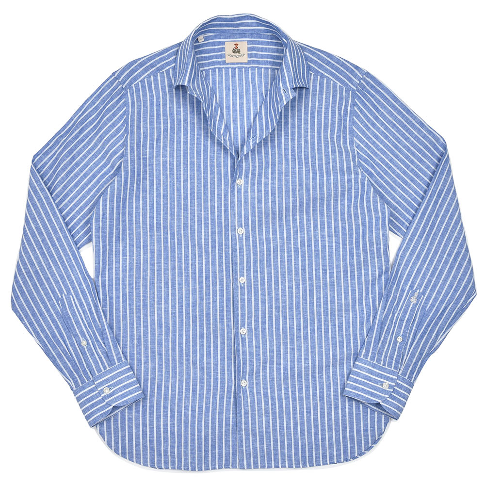 GUY ROVER(ギローバー)<br>リネン コットン ストライプ イタリアンカラーシャツ 31051012027