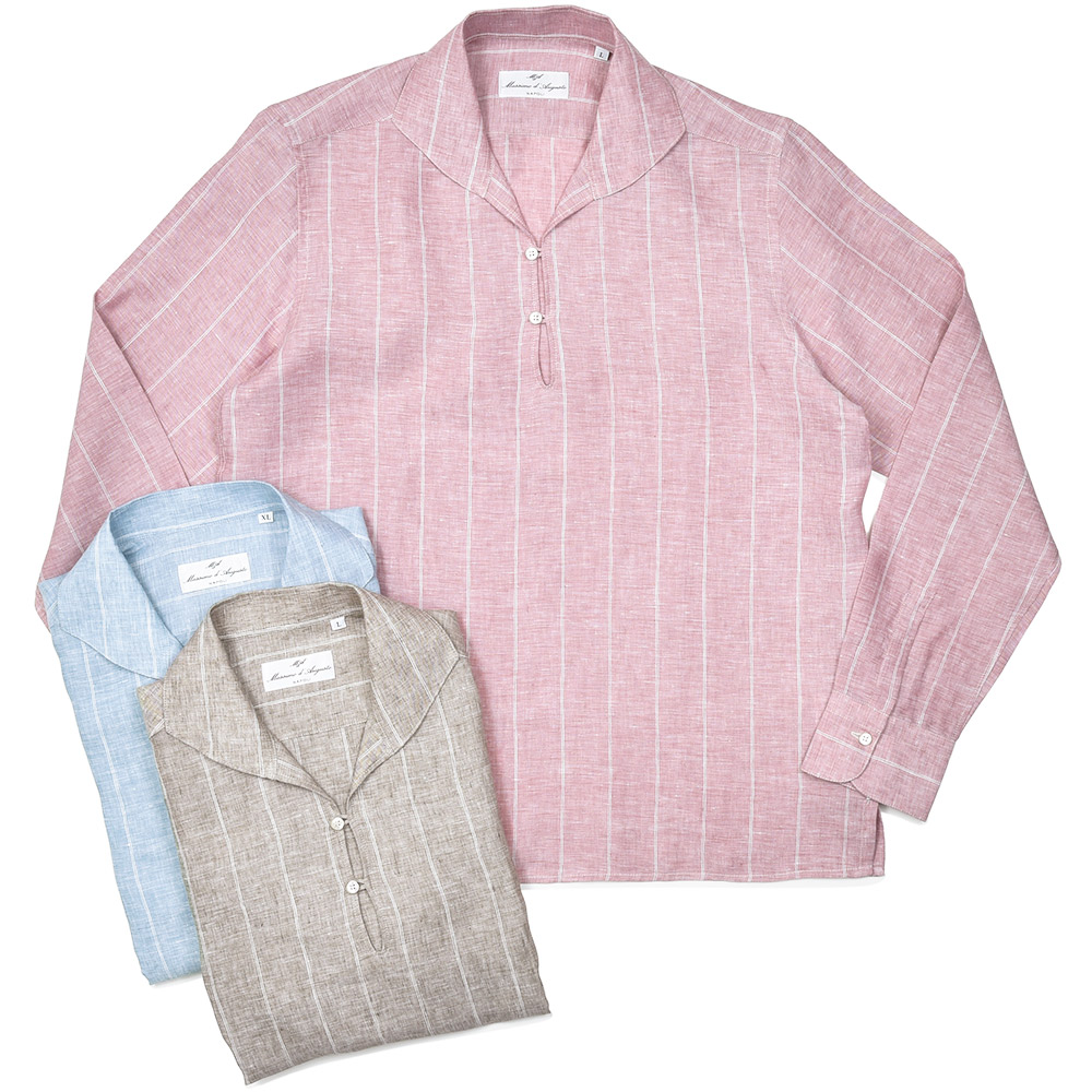 Massimo d'Augusto(マッシモ ダウグスト)<br>ALAMARI リネン ストライプ カプリシャツ 31051002134