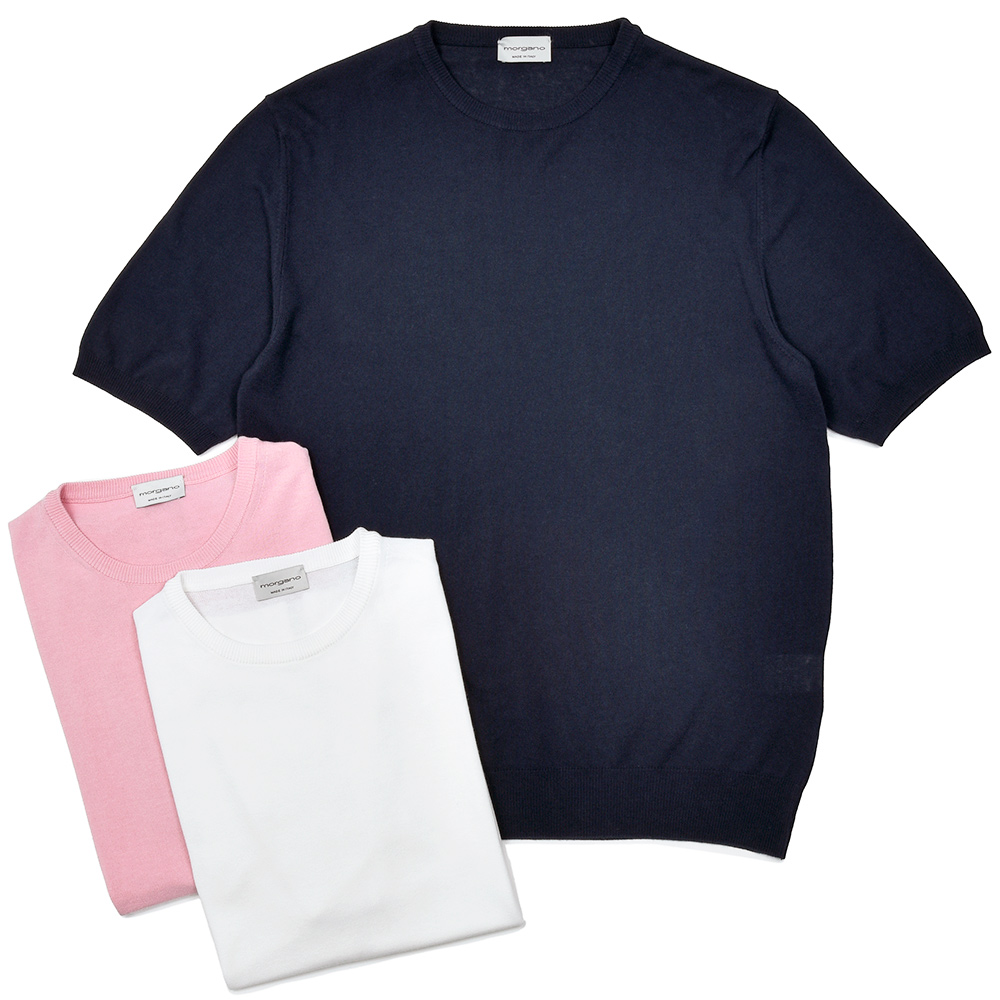 morgano(モルガーノ)<br>クレープコットン ガーメントダイ 12ゲージ クルーネックニット 36051002085