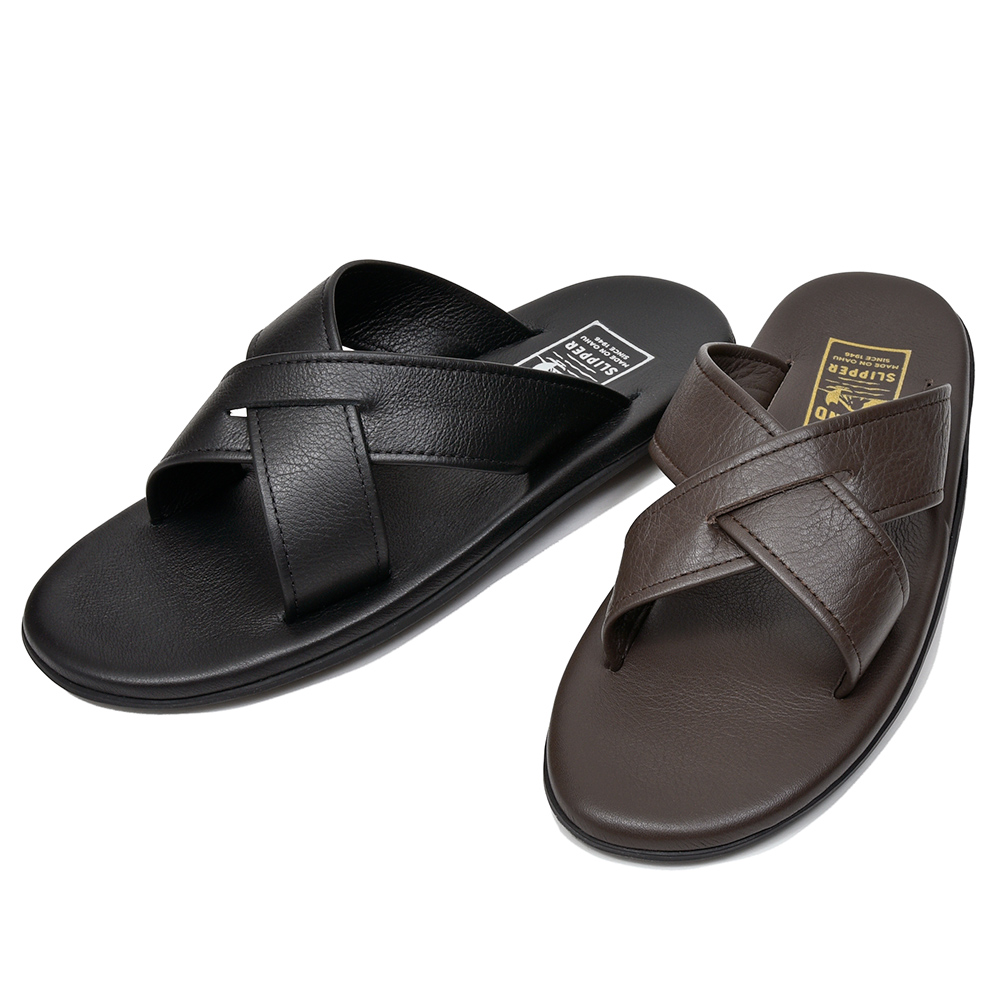 ISLAND SLIPPER(アイランドスリッパ)<br>PB223 フルグレインレザー ブラックソール クロス レザーサンダル 35151001228