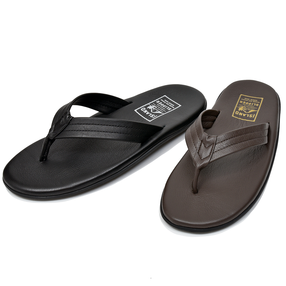 ISLAND SLIPPER(アイランドスリッパ)<br>PB202 フルグレインレザー ブラックソール トング レザーサンダル 35151000228