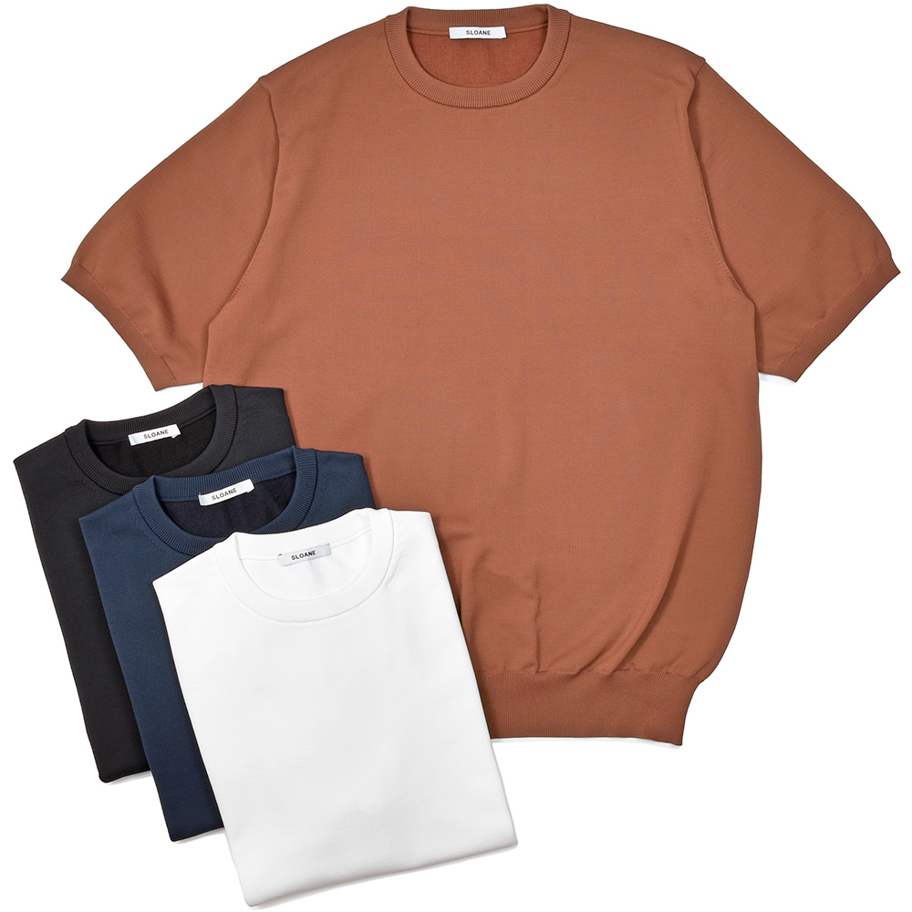 SLOANE(スローン)<br>ポリエステル キュプラ コットン 14ゲージ 二重臼天竺編み ウォッシャブル クルーネック ニット 32151001210