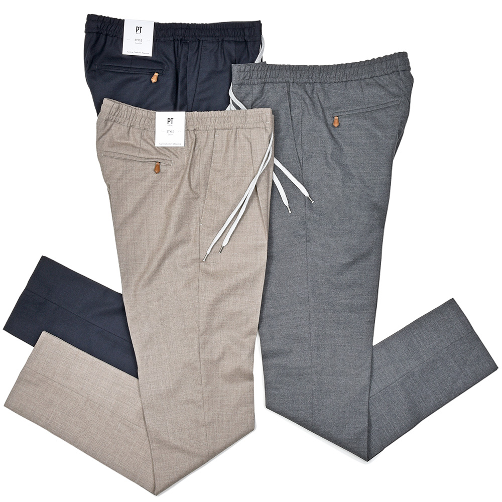 PT TORINO(ピーティー トリノ)<br>ヴァージンウール ストレッチ サキソニー 1プリーツシャーリングパンツ SOFT FIT/MA36 33052010081
