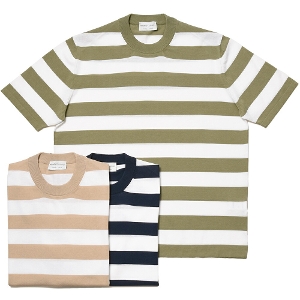 Settefili Cashmere(セッテフィーリ カシミア)コットン ハイゲージ ボーダー ショートスリーブ クルーネック ニット 32121000142