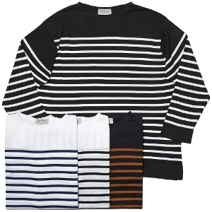 JOHN SMEDLEY(ジョンスメドレー)S4583 シーアイランドコットン 30ゲージ ボーダー バスクシャツ 8分袖 ボートネック ニット 36021002030