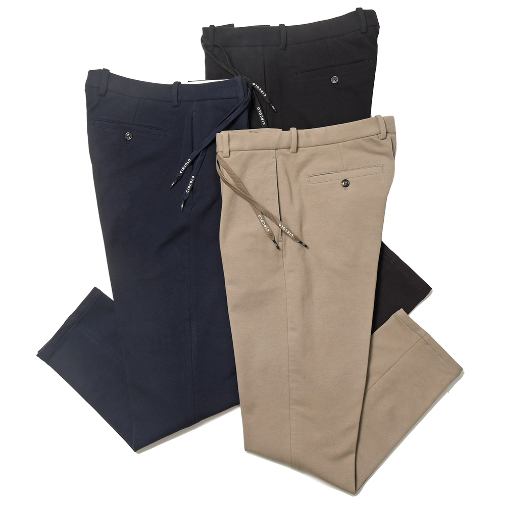 CIRCOLO 1901(チルコロ1901)<br>コットン ストレッチ カシミヤタッチジャージー セットアップ対応 ドローコード 1プリーツ パンツ 33022000109