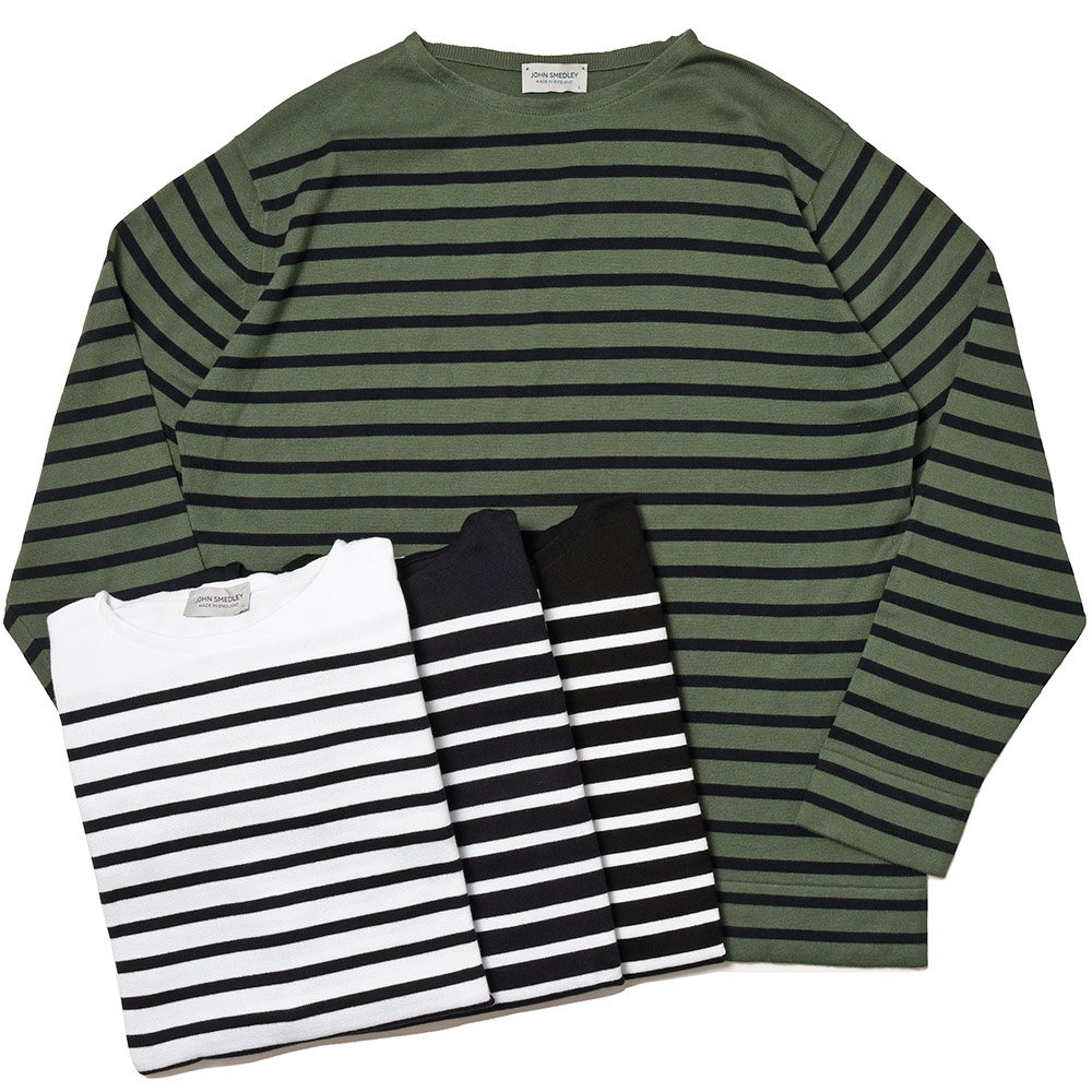 JOHN SMEDLEY(ジョンスメドレー)<br>CHELTON シーアイランドコットン 24ゲージ ボーダー バスクシャツ ボートネック ニット 32031000030