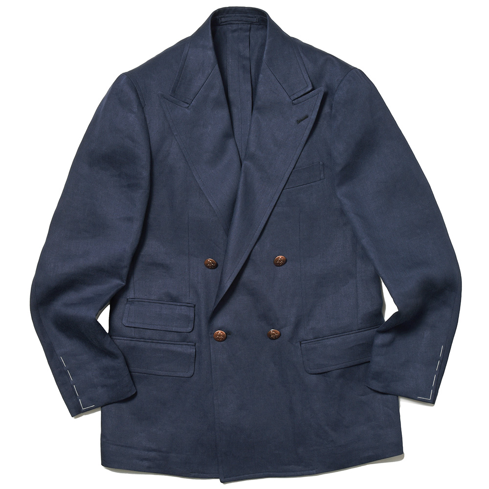 Paul Stuart(ポールスチュアート)<br>リネン メタルボタン チェンジポケット ワイドピークドラペル ダブル4Bジャケット 37031000175