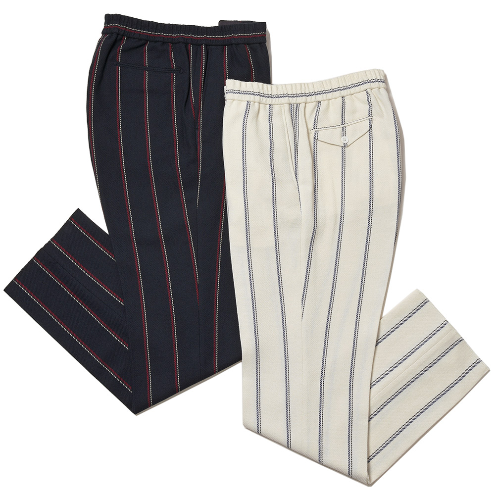 Paul Stuart(ポールスチュアート)<br>コットンポリエステルリネン ワイドストライプ シャーリング イージーワイドパンツ 33031000175