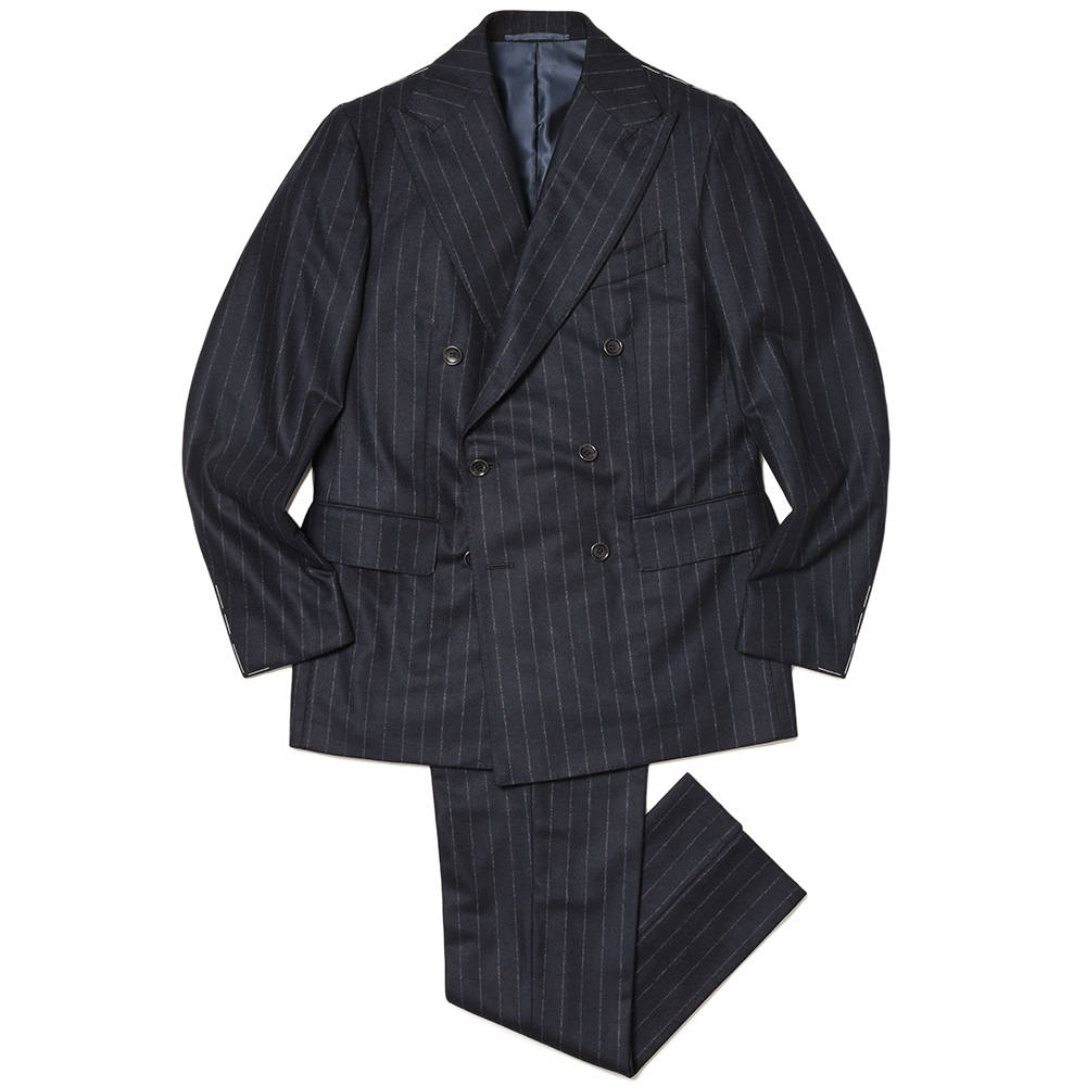 STILE LATINO(スティレ ラティーノ)<br>LEO ヴァージンウール フランネル チョークストライプ 1プリーツ ダブル6Bスーツ 37136000025