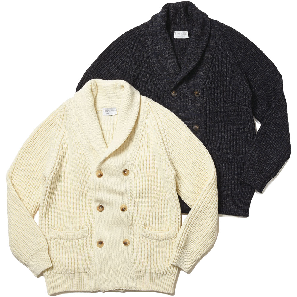 Settefili Cashmere(セッテフィーリ カシミア)<br>ウール カシミヤ リブ ショールカラー ダブル6Bニットカーディガン 36032003142