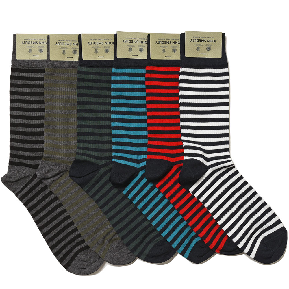 JOHN SMEDLEY(ジョンスメドレー)<br>BERWICK シーアイランドコットン ナイロン ボーダー リブソックス 38032004030