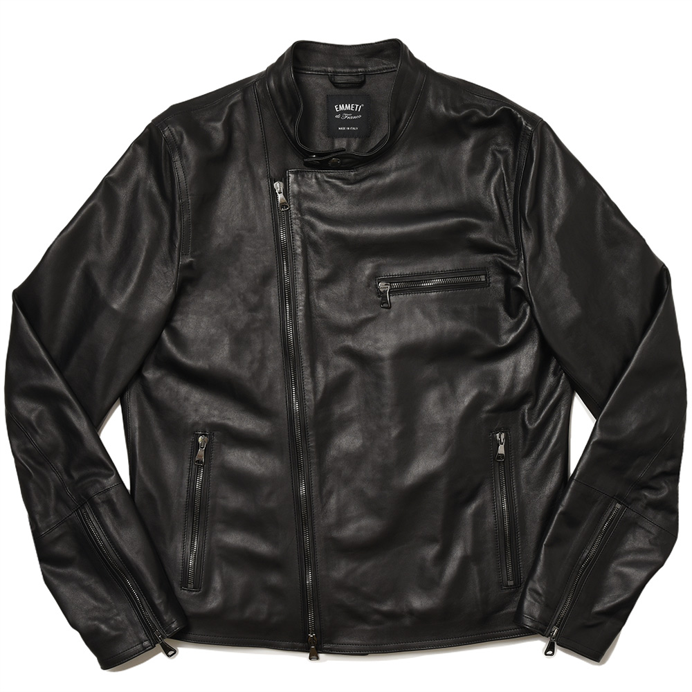 EMMETI(エンメティ)<br>JOSEPH ジョセフ ラムレザー ナッパゴールド ガンメタジップ ダブルライダース ジャケット 34232012085