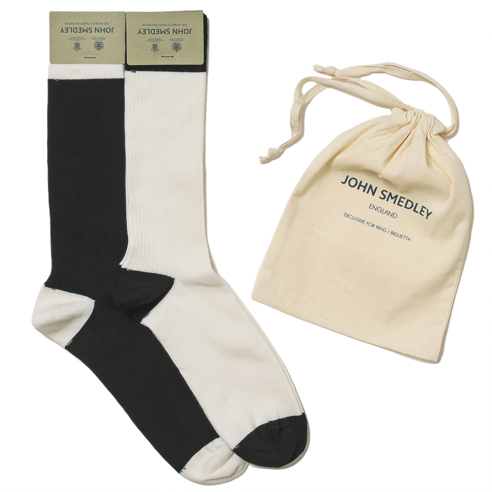 JOHN SMEDLEY(ジョンスメドレー)<br>biglietta&ring別注 CORTLAND シーアイランドコットン ナイロン バイカラー リブソックス 2足セット 38032006030