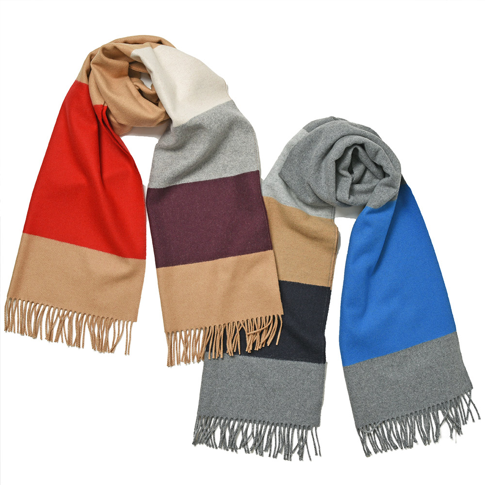 Johnstons of Elgin(ジョンストンズ オブ エルガン)<br>ウール カシミヤ ブロックストライプ 大判 ストール WB002403 38332001061