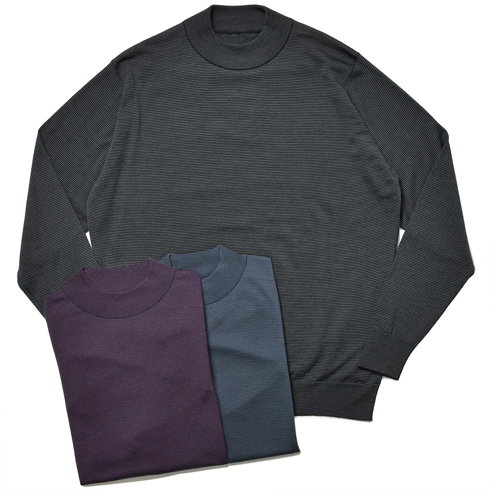 JOHN SMEDLEY(ジョンスメドレー)<br>A4653 メリノウール 30ゲージ マイクロボーダー モックネック ニット 36032000030