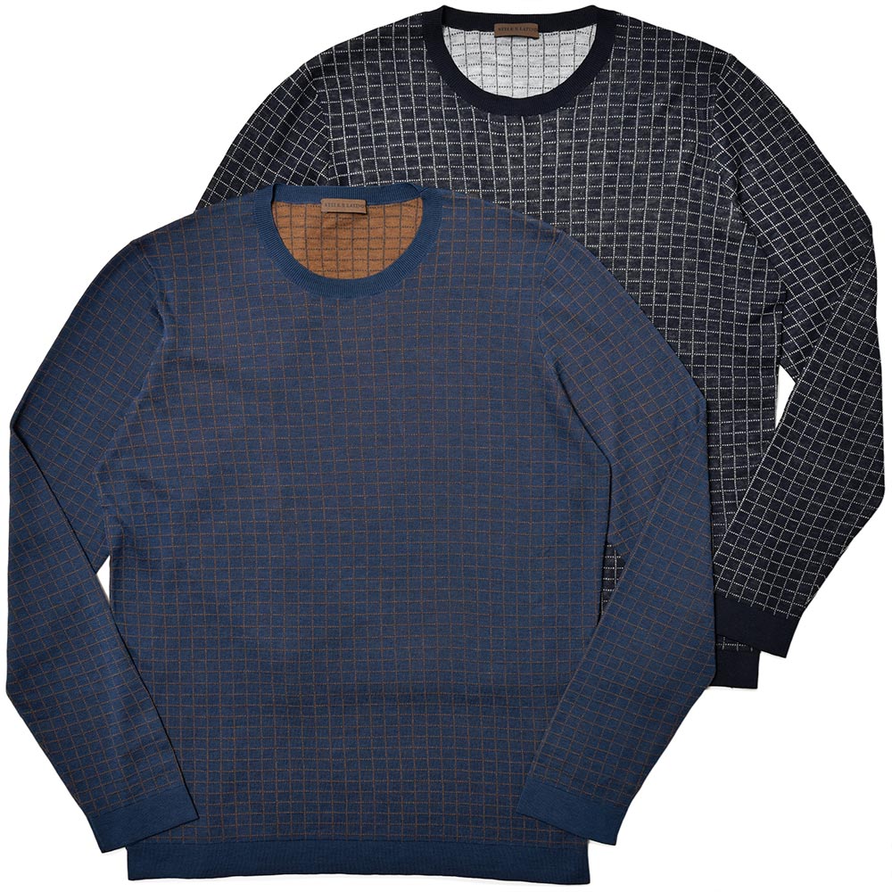 STILE LATINO(スティレ ラティーノ)<br>コットン シルク グラフチェック クルーネック ニット 36035001025