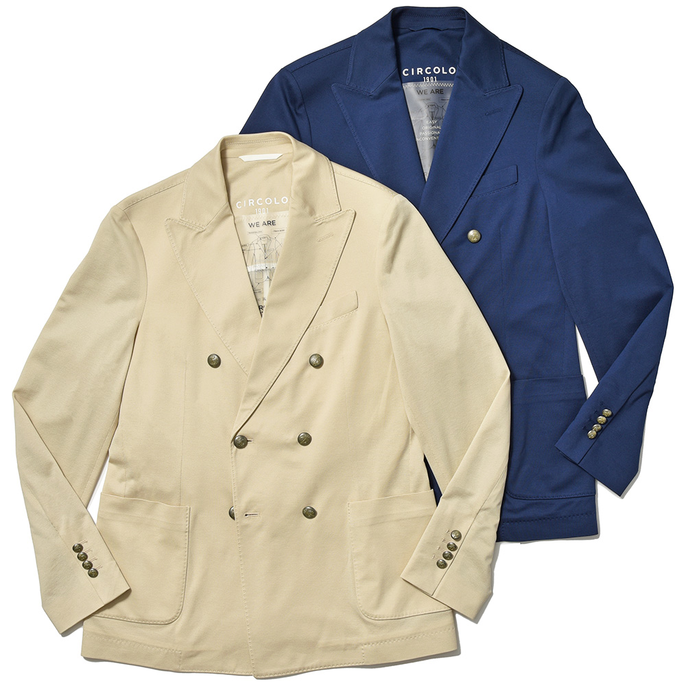 CIRCOLO 1901(チルコロ1901)<br>コットン ストレッチ プレミアムピケ 鹿の子ジャージー メタルボタン セットアップ対応 ダブル6Bジャケット 37041004109