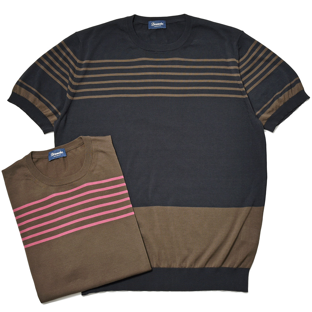 Drumohr(ドルモア)<br>コットン 30ゲージ ボーダー クルーネックニット 36041009027