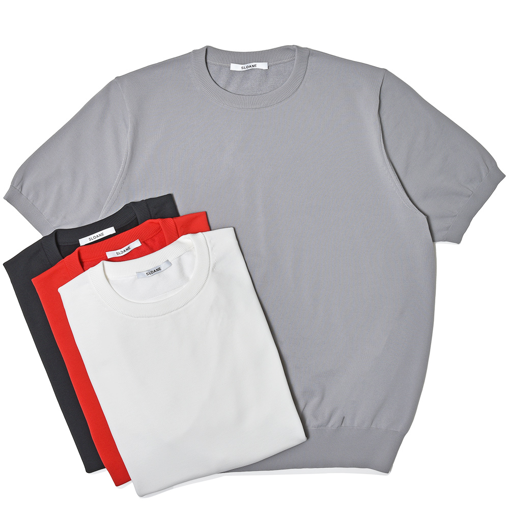 SLOANE(スローン)<br>ポリエステル キュプラ コットン 18ゲージ 二重臼天竺編み ウォッシャブル クルーネック ニット 36041001210