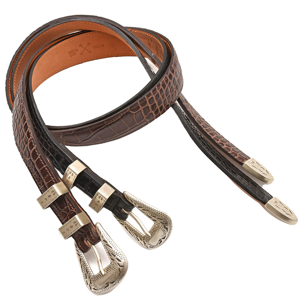 ADRIANO MENEGHETTI(アドリアーノ メネゲッティ)<br>カーフ クロコ型押し ネイティブ チップベルト 38141000109