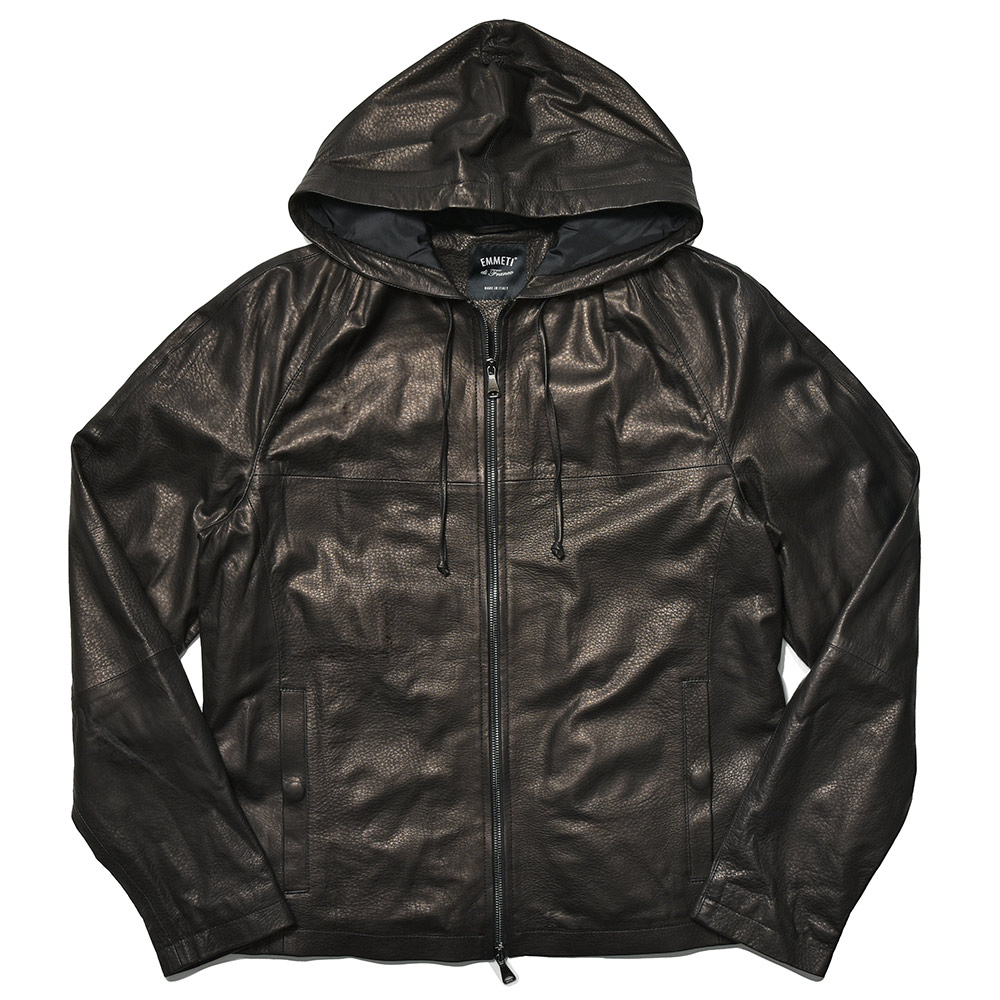 EMMETI(エンメティ)<br>BILL ZIP ラムレザー ナッパマンガ ガンメタジップ ジップアップ フーデッドブルゾン 34245002085