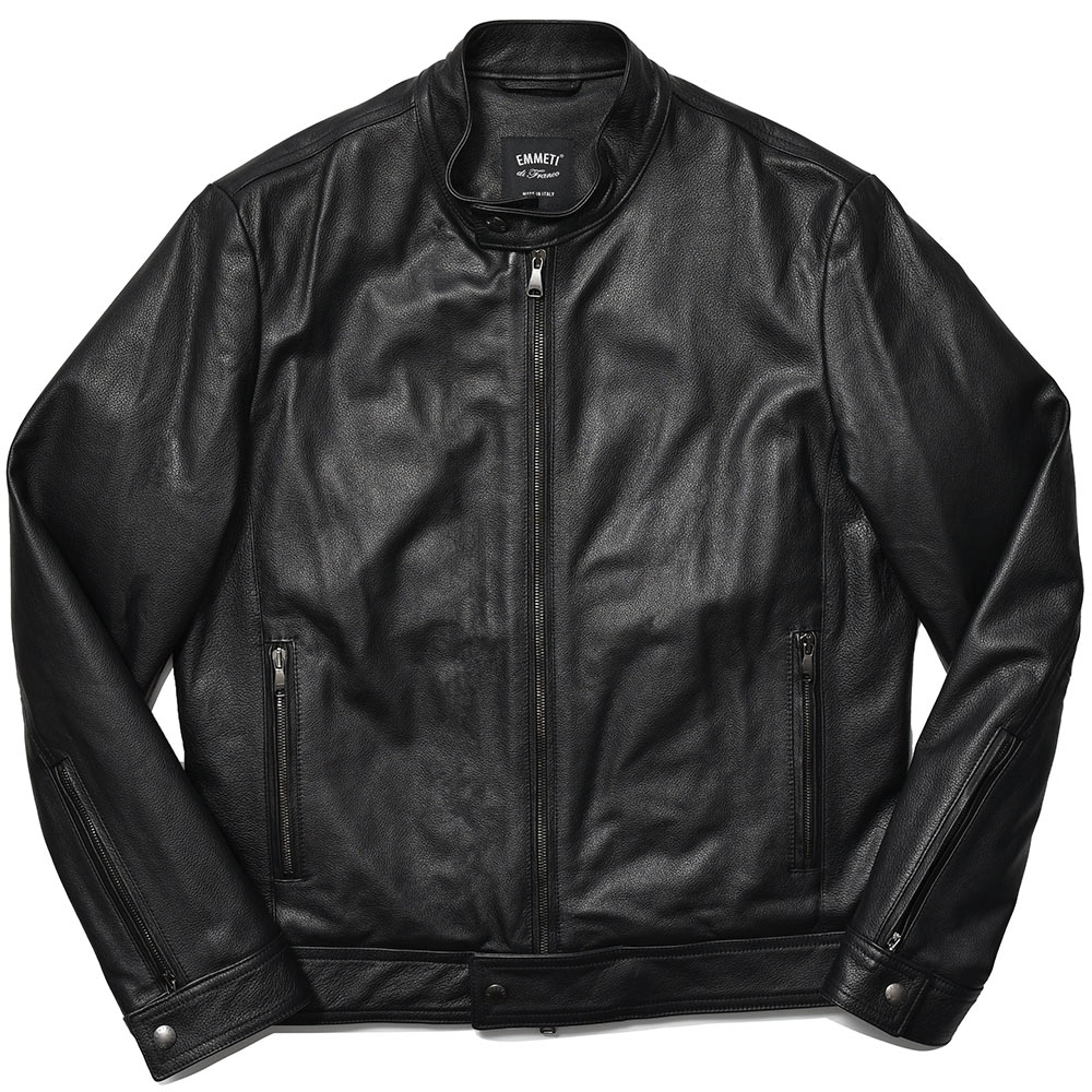 EMMETI(エンメティ)<br>ANDREA アンドレア SP CALF SKIN シュリンクレザー ガンメタジップ 中綿入り シングルライダースジャケット 34242012085