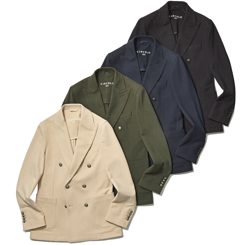 CIRCOLO 1901(チルコロ1901)<br>コットン ストレッチ カシミヤタッチジャージー メタルボタン セットアップ対応 ダブル6Bジャケット 37042001109