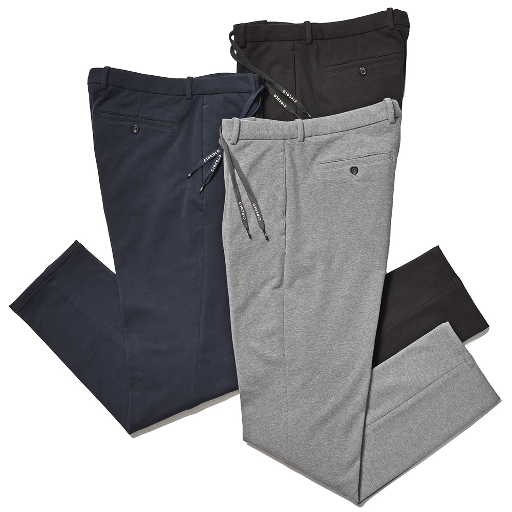 CIRCOLO 1901(チルコロ1901)<br>コットン ストレッチ カシミヤタッチジャージー セットアップ対応 ドローコード 1プリーツ パンツ 33042000109