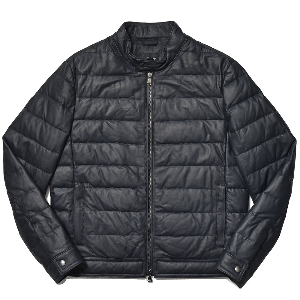 EMMETI(エンメティ)<br>JURI DOWN ユリダウン SP LAMB SKIN ラムレザー ガンメタジップ シングルライダース ダウンジャケット 34242009085