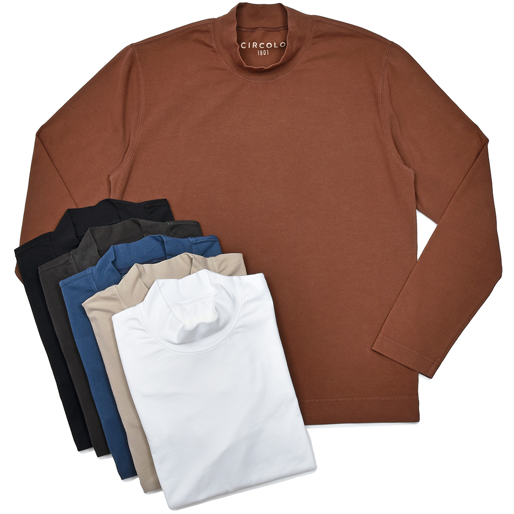 CIRCOLO 1901(チルコロ 1901)<br>コットン ストレッチ カシミヤタッチジャージー ガーメントダイ モックネック カットソー 32042001109