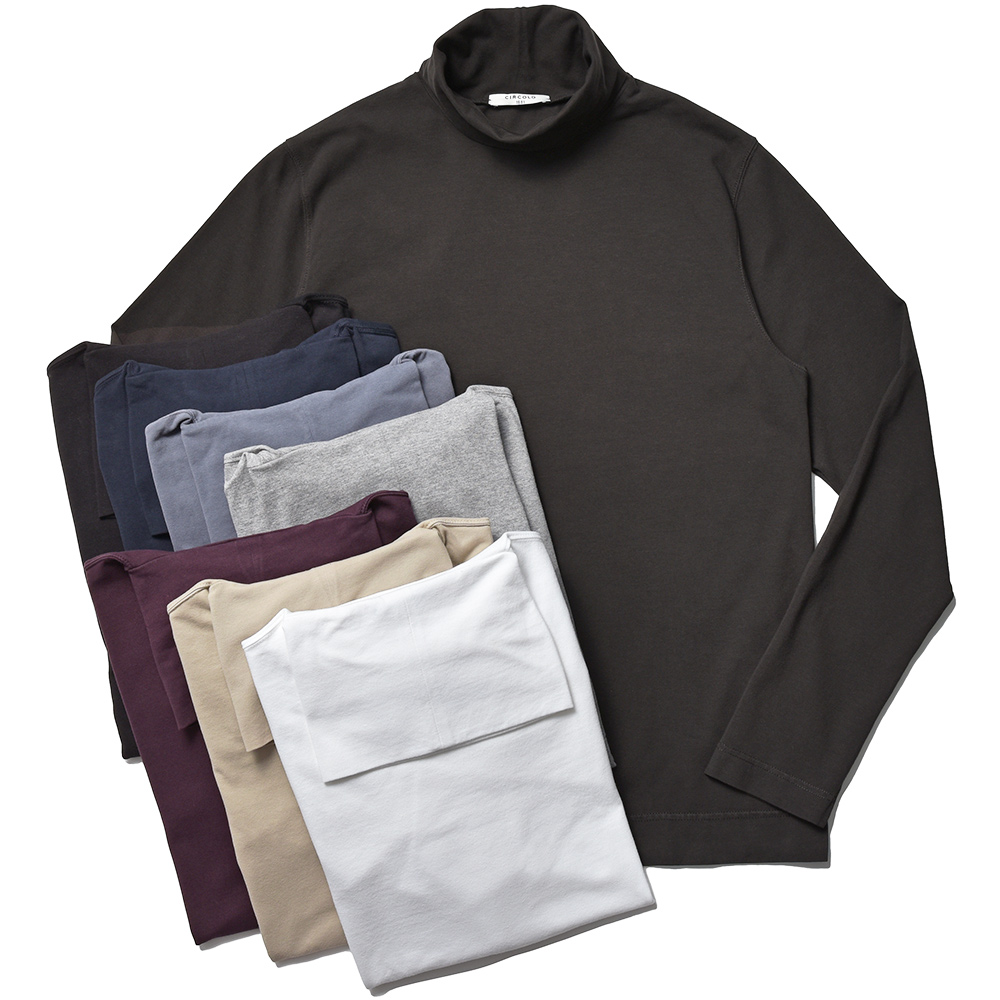CIRCOLO 1901(チルコロ 1901)<br>コットン ストレッチ カシミヤタッチジャージー ガーメントダイ タートルネック カットソー 32042000109