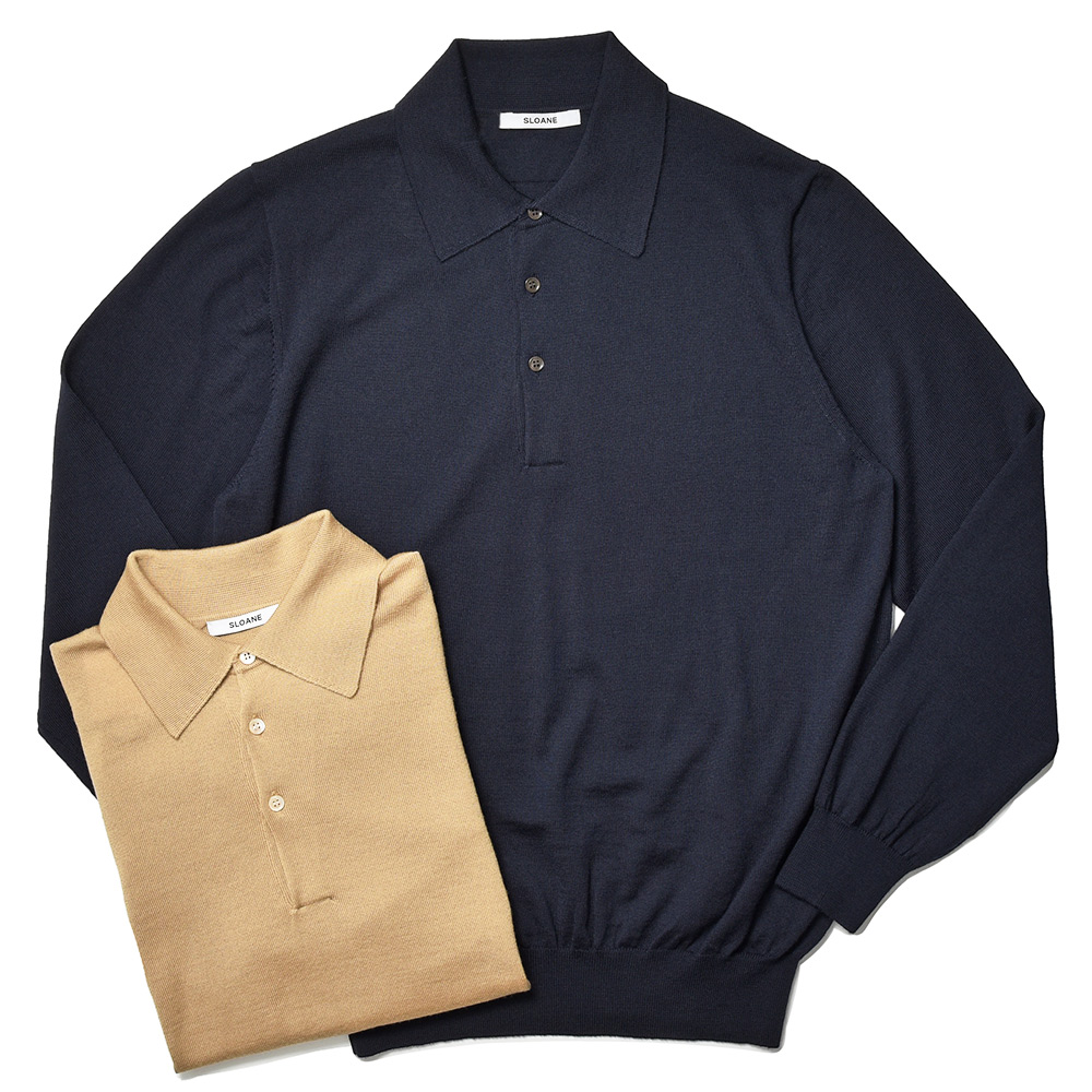 SLOANE(スローン)<br>エクストラファインメリノウール 14ゲージ 天竺編み ニットポロシャツ 36042001210
