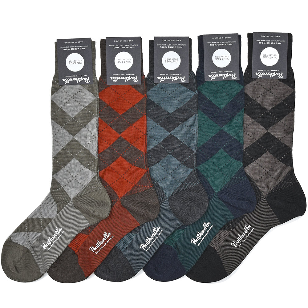 Pantherella(パンセレラ)<br>ABDALE メリノウール ナイロン アーガイル ソックス 593082 38042001040