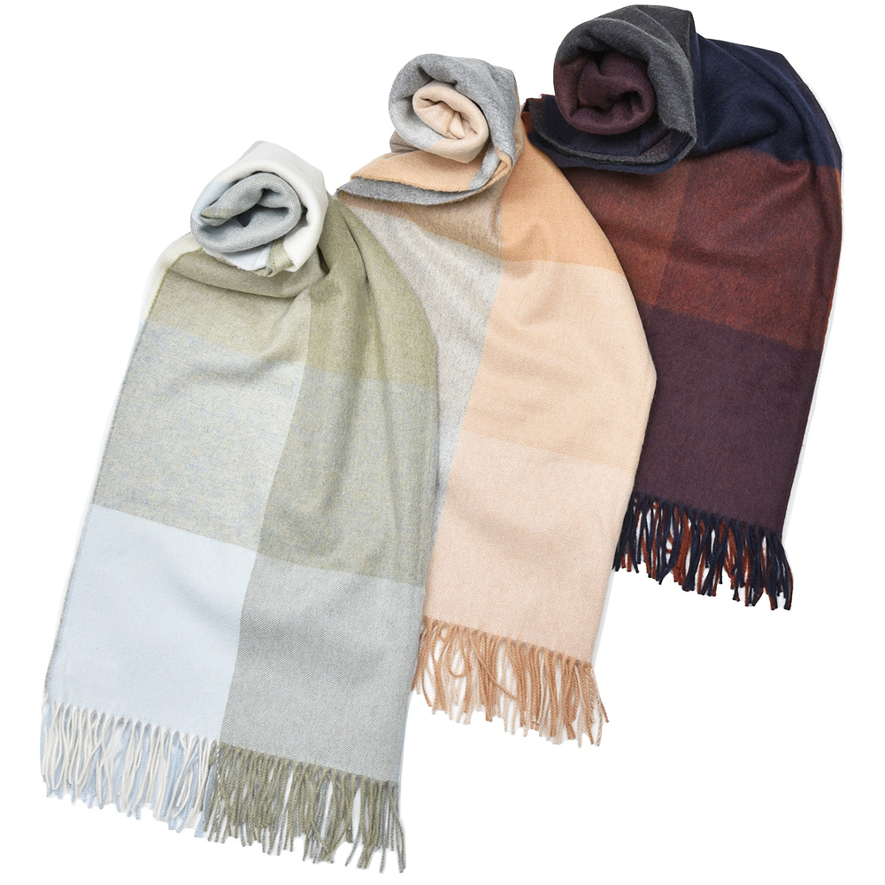 Johnstons of Elgin(ジョンストンズ オブ エルガン)<br>カシミヤ ブロックチェック 大判ストール 70×190 WA000056 38342001061