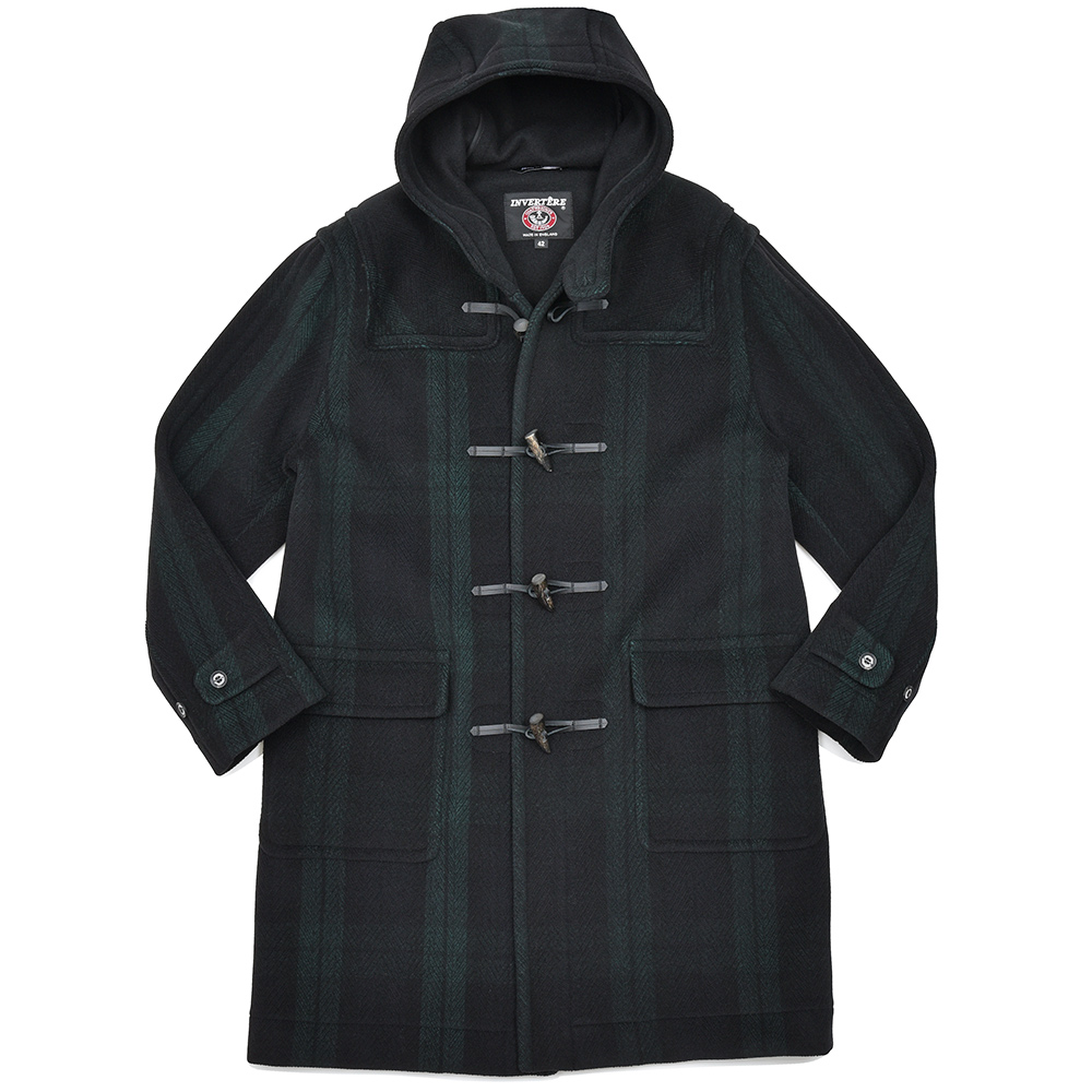 INVERTERE(インバーティア)<br>Joshua Ellis ジョシュアエリス ウール ヘリンボーン ブラックウォッチ ロング ダッフルコート REGULAR FIT 34142001176
