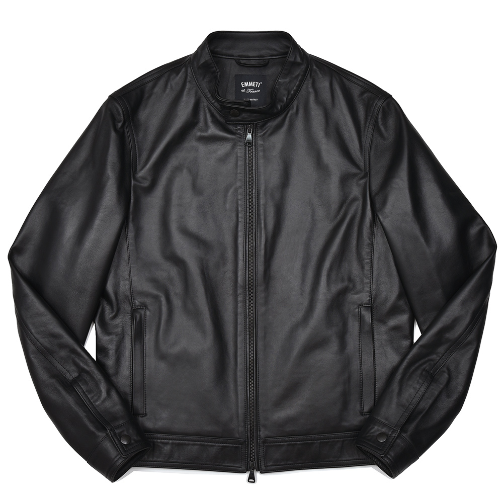 EMMETI(エンメティ)<br>JURI ユリ SP LAMB SKIN NAPPA ラムナッパレザー マットブラックジップ シングルライダース ジャケット 34251001085
