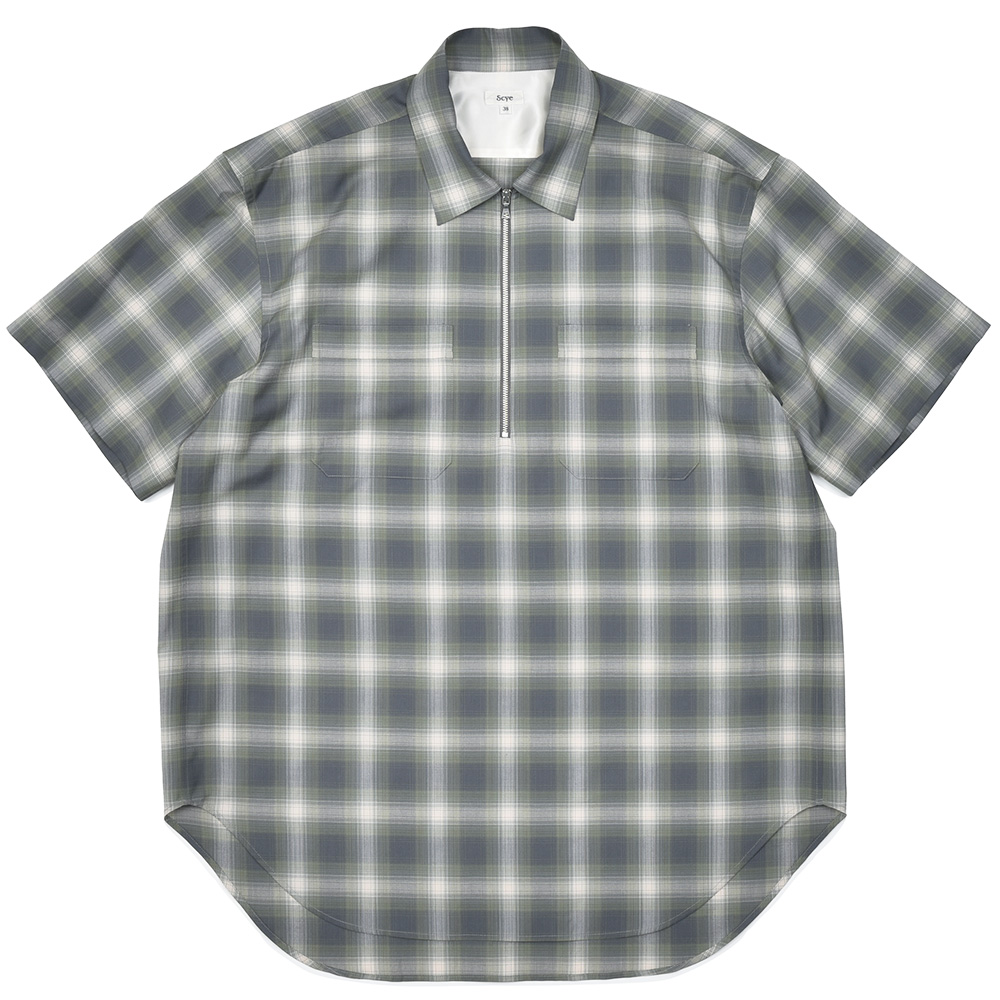 Scye(サイ)<br>ウールレーヨン オンブレチェック ハーフジップ プルオーバーシャツ 31051000195