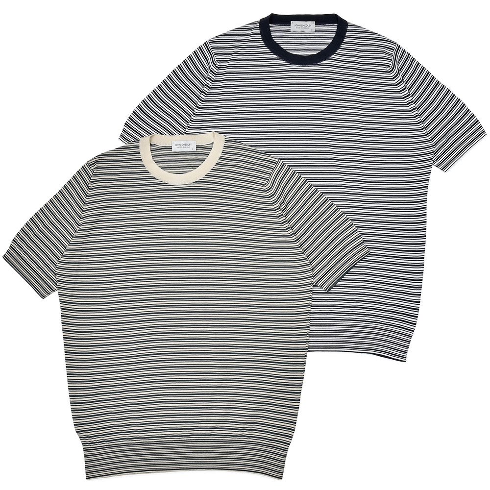 JOHN SMEDLEY(ジョンスメドレー)<br>WILBUR シーアイランドコットン 30ゲージ ボーダー クルーネックニット EASY FIT 36051006030
