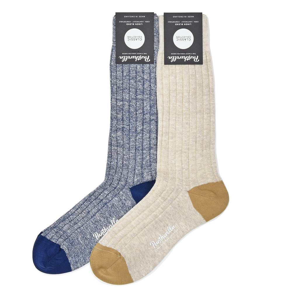 Pantherella(パンセレラ)<br>HAMADA リネン コットン ナイロン メランジ リブ ソックス 5807 38051004040