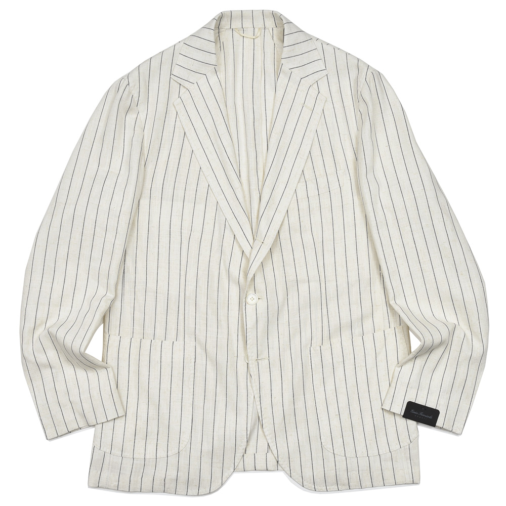 Errico Formicola(エリコ フォルミコラ)<br>VINCENZO ヴィスコースリネンポリエステル ストライプ シングル2Bジャケット 37051014025